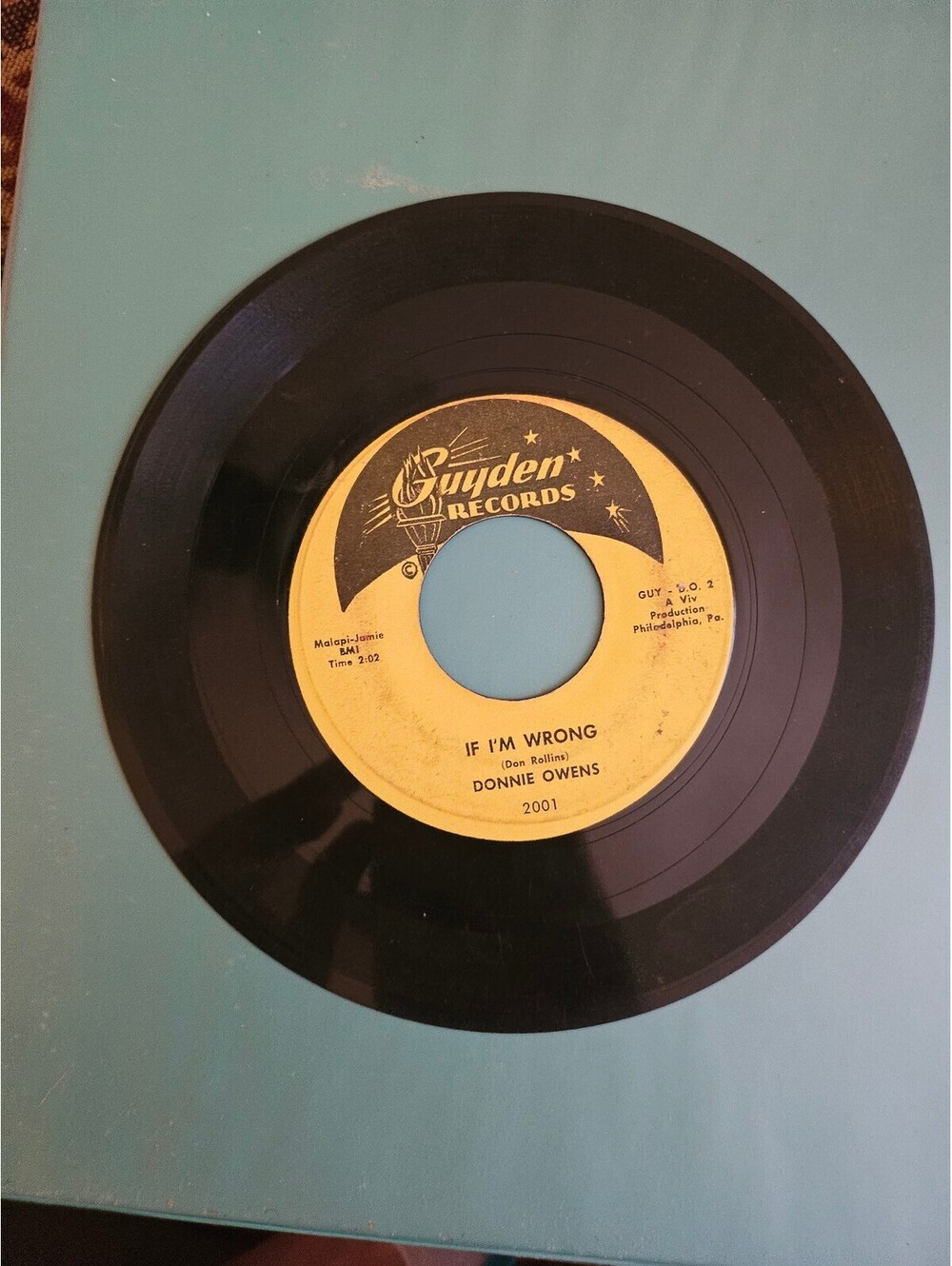 Donnie Owens 45 rpm "Need You / If I'm Wrong" GUYDEN - vinyl record